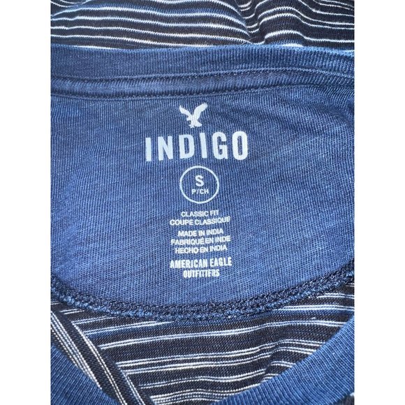 American Eagle Shirt Mens Small Blue Striped Indigo T-Shirt - Picture 6 of 7